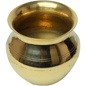 Small Brass Kalash Lota Pot Utensil Drinkware for Pooja Kit Festival Diwali Decoration Purpose for Temple Home Office Pure Copper Vessel Lota Kalash Gift Item Pooja Item(Size:3"x3"x3.5")(Golden)
