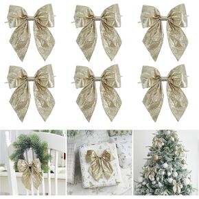 AIMUDI Gold Glitter Wired Ribbon Bows with Twist Tie 5.5" Premade Metallic Christmas Bows for Gift Wrapping, Wreath, Garland, Holiday Crafts Party Home Outdoor Christmas Tree Decorations, 12 PCs