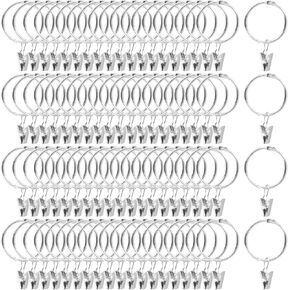 80 Pcs 1.5 Inch Silver Curtain Rings with Clips, 38mm Openable Metal Drapery Rod Rings with Hooks, Rustproof Curtain Ring Hooks for Bedroom, Living Room, Bathroom