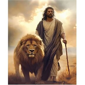 BOHADIY Jesus Diamond Painting Kits for Adults. Easter Religion Christ Diamond Art Full Drill Round Gem Art Lion 5D Diamond Dots Suitable Home Wall Decor 12x16inch