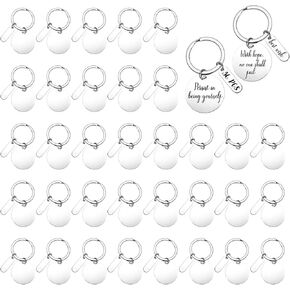 OGANAZI 60 PCS Stainless Steel Keychain Blanks, 1.2 Inch Round Metal Stamping Blanks for Engraving, Laser Engraving Blank Key Ring Tags with Hole Unfinished Hanging Tags for DIY Gift, Craft, Dog Tags