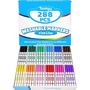 288 PCS Washable Markers for Kids, Colored Markers Bulk for School, Thin Marker Set in 12 Assorting Colors, Fine Line Markers with Conical Tip, Back to School Supplies, Classroom Must Haves