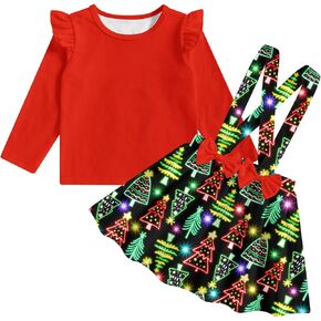 Toddler Baby Girl Christmas Outfit Dress Skirt Fall Winter Clothes Long Sleeve Cotton T-Shirt Skirt Sets