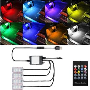 Car Interior LED Lights, 8 in 1 4PCS Vehicle Ambient Lamp Integrated with Music Mode & APP Control, Automotive Decor Atmosphere Lighting Accessories, Universal for SUV, Truck, RV