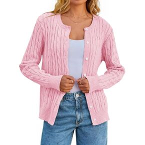 MEROKEETY Women's Cable Knit Open Front Cardigan Sweaters Fall Long Sleeve Button Down Soft Outwear