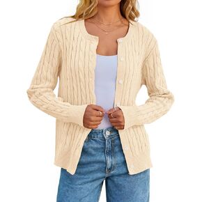 MEROKEETY Women's Cable Knit Open Front Cardigan Sweaters Fall Long Sleeve Button Down Soft Outwear