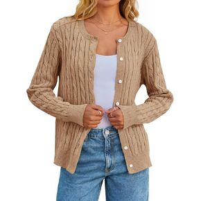 MEROKEETY Women's Cable Knit Open Front Cardigan Sweaters Fall Long Sleeve Button Down Soft Outwear in Kuwait
