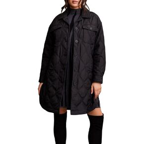 Tribal Women's Long Drop Shoulder Sleeves Quilted Button-up Jackets with Chest Pockets