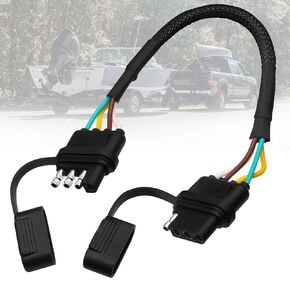 12 inch 4 Pin Trailer Wiring Harness,16AWG Pure Copper Trailer Light Kit with Rubber Dust Cover,Vehicle-Side and Trailer-Side 4 Way Flat Trailer Plug with Nylon Mesh Tube Protection O-102