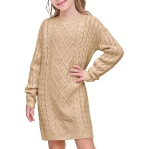 rrhss Girls Cable Knit Long Sleeve Sweater Dress Kids Fashion Fall Tunic Tops Outfits 3-12 Years