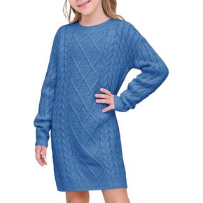 rrhss Girls Cable Knit Long Sleeve Sweater Dress Kids Fashion Fall Tunic Tops Outfits 3-12 Years in Kuwait