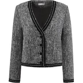 Women's Tweed Blazer Long Sleeve V Neck 2024 Fall Winter Casual Work Short Jacket