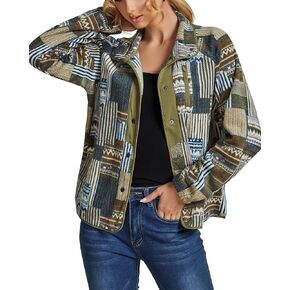 luvamia Fleece Jacket Women Winter Western Aztec Print Fall Button Down Shacket Lightweight Coat with Pockets