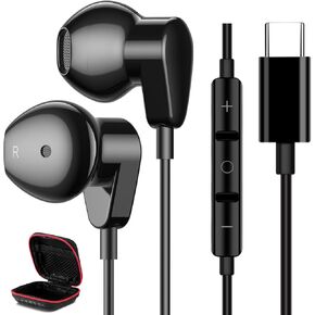 USB C Headphone for iPhone 15 Pro Max Galaxy S23 FE HiFi Stereo Bass Type C Earbuds Wired Noise Canceling Earphone with Microphone Volume Control for iPad 10 Samsung Galaxy S22 S21 Pixel 7 6a 8 7a 5 4