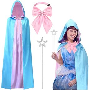 3 Pcs Halloween Fairy Costume Set Include Fairy Hooded Cloak Bow Tie and Star Stick for Adults Kids Party Dress Up