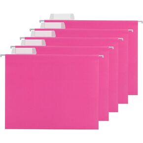 25 Packs Hanging File Folders Pink,Letter Size 8.5x11,Hanging File Folders with 1/5-cut Tabs,File Folders for Filing Cabinet with Tabs,Designed for Bulky Files,Ideal Office,School Classroom