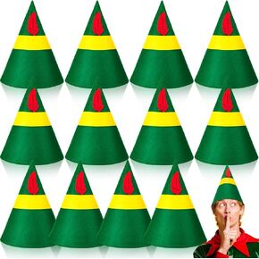 12 Pieces Christmas Elf Hat Costume Elf Hat Xmas Party Elf Accessories for Women Green Holiday Elves Hats Cone Felt Santa Hat Xmas Women's Costume Headwear for Adult Kids Party Costume Accessories