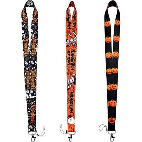 3 Pieces Halloween Lanyards for ID Badges,Teacher Lanyards Office Lanyards with Swivel Hook for Kids Men Women Girls,Horror Neck Keys Lanyards for Id Badge Keychain Holiday Gift