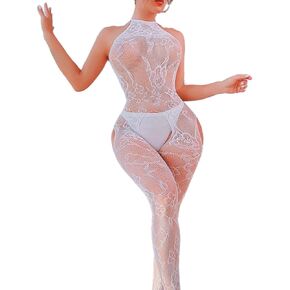 Women's Lace Tights Slap Cosplay Halter Garter Dress Sexy Fishnet BobyStocking Babydoll Hip Lift Nightwear