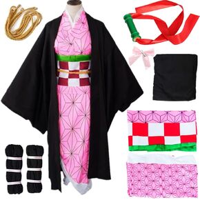 Anime Kids Women's Kamado Cosplay Costume Suit Full Set Kimono for Halloween Adult