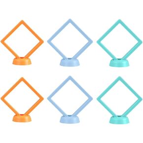 6 Pcs 3D Floating Display Case Frame Display Holder Stands Transparent PE Film Storage Box for Jewelry Challenge Coin Medal Antique 3.5 x 3.5 x 0.8 Inches (Style 1)