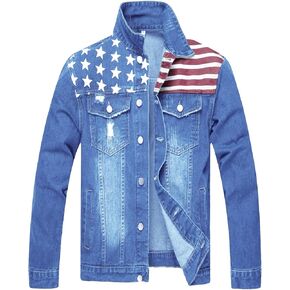 LZLER Denim Jacket Men American Flag Trucker Jackets Classic Slim Fit Jean Jacket for Men in Kuwait