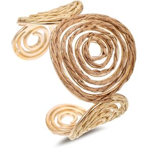 Raffia Spiral Cuff Bracelet for Women, Colorful Swirl Bangle Chunky Bangle Handmade Rattan Statement Bracelet