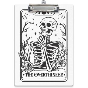 Clipboards, The Overthinker Tarot Goth Skeleton Wooden Clip Board for for Office Classroom Teacher Doctor Nurse, Gothic Witchy Halloween Office Supplies, Standard A4 Letter Size 9x12.6 Inch