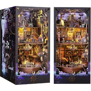 CRIOLPO Book Nook Kit - DIY Doll House Wooden Miniature House Kit, Book Nook Miniature Kit for Adults Teens, 3D Wooden Puzzle Book Nook Bookshelf Insert Kits with Sensor Led Light