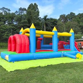 24FT Commercial Grade Inflatable Obstacle Course, (100% PVC) Bounce House for Big Kids 5-12 & Adult, with 2 Slides, (1100w Blower), Bouncy House for Backyard Outdoor Birthday Party Decor