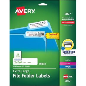 ملصقات حفظ كبيرة جدًا من Avery 5027، مقاس 15/16 بوصة × 3-7/16 بوصة، 450/PK، أبيض