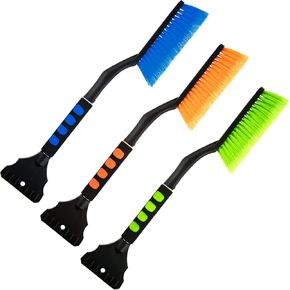 3 Pieces Snow Scraper for Car Detachable Ice Scraper and Brush with Foam Grip Detachable Snow Mover No Scratch for Winter Cars Windshield Trucks SUVs, Green Orange Blue