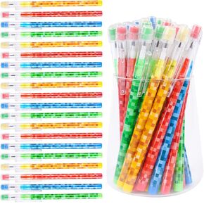 Kolewo4ever 48 Pieces Pixel Miner Multi Point Pencils Stackable Pencil with Matching Eraser Party Favor Craft Classroom Rewards Prizes (Pixel Miner)