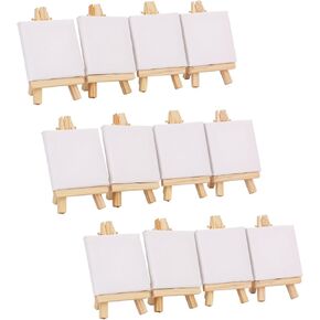 Tosnail 12 Packs Mini Canvas and Easel Set, Art Easel Stand with Canvas Set Tabletop Wooden Display Stand and Canvas Panels for Artist, Students, Adults, Kids Painting