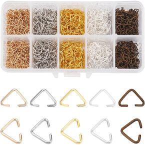PH PandaHall 400 Pieces Triangle Open Jump Rings Iron Pinch Clip Bail Hang Drops 18 Gauge for Jewelry Findings Platinum, 11x13mm