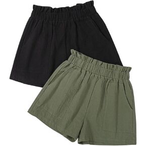 Girl's 2 Pack High Elastic Waist Shorts Casual Straight Leg Summer Shorts with Pocket in Saudi Arabia