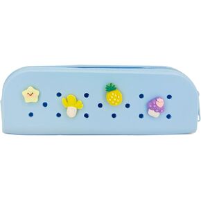 Silicone Pencil Case,DIY Pencil Pouch, Creative Pencil Case with 10 Decorative Patterns, Colored Pencil Case, Pencil Bag, Women's Pencil Case, Makeup Bag(Blue gradient)