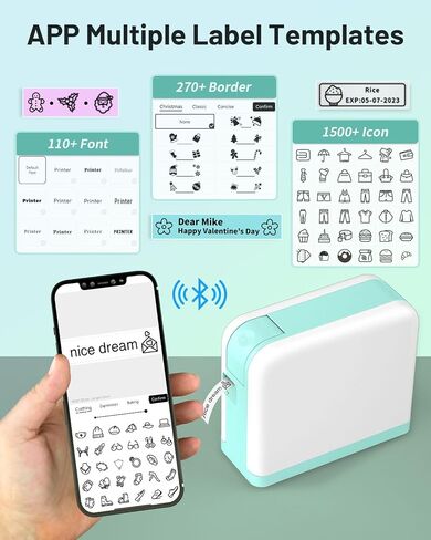 صانع الملصقات Labeler P3200، آلة طابعة ملصقات بلوتوث محمولة، تدعم iOS Android، مع مغلفة، هدية للنساء والرجال والمنزل والمكتب والمدرسة، شاحن من النوع C - أخضر in Saudi Arabia