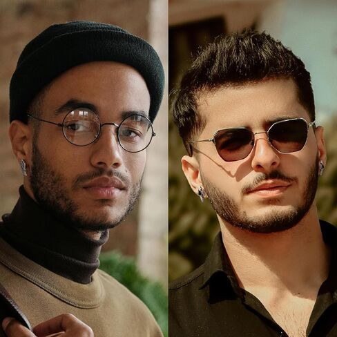 أقراط للرجال والنساء، Funtopia 8 أزواج من الأقراط المصنوعة من الفولاذ المقاوم للصدأ مجموعة أقراط دائرية على الطراز القوطي، أقراط فضية على شكل تنين وجمجمة، مجوهرات ثقب الموضة in Kuwait