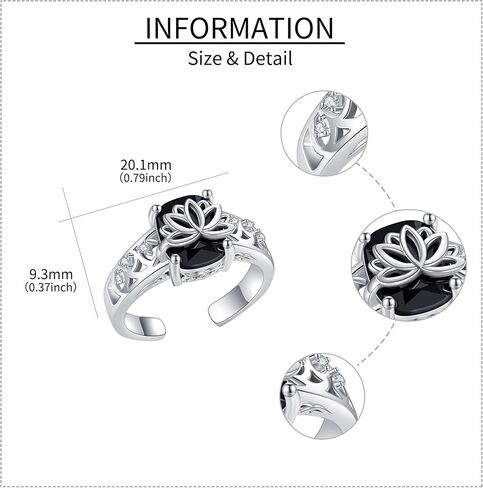 Black Tourmaline Ring 925 Sterling Silver Lotus Adjustable Open Thumb Ring Black Tourmaline Flower Statement Wedding Engagement Jewelry for Women Lotus Lover in Saudi Arabia