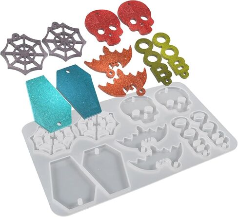 3 قطع من قالب السيليكون لحلق الهالوين مع فتحة 34 تجاويف جمجمة اليقطين الخفافيش التابوت شبح قطرة الدم القمر القلب مهرجان الديكور سلسلة المفاتيح قلادة راتنجات الايبوكسي قالب صنع المجوهرات أداة in Kuwait