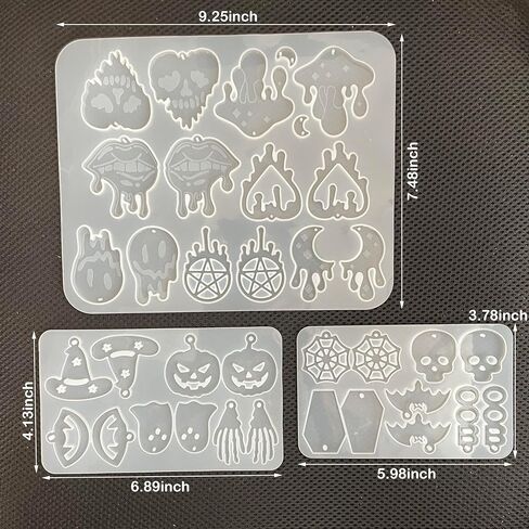 3 قطع من قالب السيليكون لحلق الهالوين مع فتحة 34 تجاويف جمجمة اليقطين الخفافيش التابوت شبح قطرة الدم القمر القلب مهرجان الديكور سلسلة المفاتيح قلادة راتنجات الايبوكسي قالب صنع المجوهرات أداة in Kuwait