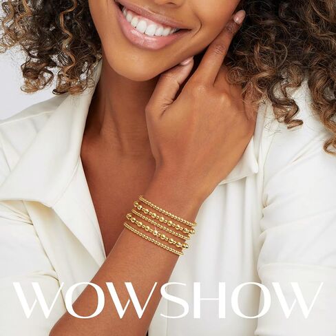 Wowshow Gold Bracelets for Women Strand Gold Beaded Bracelets for Women Gold Bracelet Stack 14K Gold Plated Stackable Bead Ball Bracelet Sets Jewelry Gifts for Women in Saudi Arabia
