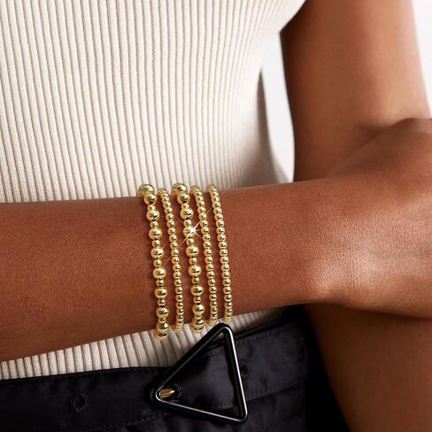 Wowshow Gold Bracelets for Women Strand Gold Beaded Bracelets for Women Gold Bracelet Stack 14K Gold Plated Stackable Bead Ball Bracelet Sets Jewelry Gifts for Women in Saudi Arabia