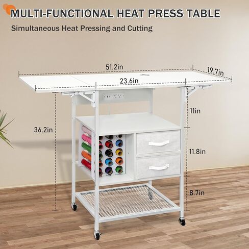 طاولة ضغط حراري متحركة من 4 طبقات، حامل آلة نقل الحرارة قابل للطي مع أدراج، حامل ضغط حراري مع محطة شحن، منضدة عمل شديدة التحمل لآلة نقل التسامي بنفسك in Kuwait