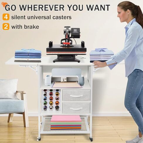 طاولة ضغط حراري متحركة من 4 طبقات، حامل آلة نقل الحرارة قابل للطي مع أدراج، حامل ضغط حراري مع محطة شحن، منضدة عمل شديدة التحمل لآلة نقل التسامي بنفسك in Kuwait