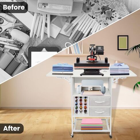 طاولة ضغط حراري متحركة من 4 طبقات، حامل آلة نقل الحرارة قابل للطي مع أدراج، حامل ضغط حراري مع محطة شحن، منضدة عمل شديدة التحمل لآلة نقل التسامي بنفسك in Kuwait