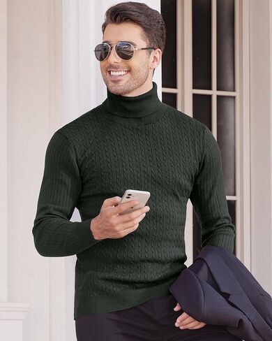 Alimens & Gentle Mens Turtleneck Slim Fit Sweater Long Sleeve Cable Knitted Twisted Pullover Soft Casual Winter Tops for Men in Saudi Arabia