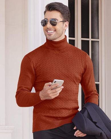 Alimens & Gentle Mens Turtleneck Slim Fit Sweater Long Sleeve Cable Knitted Twisted Pullover Soft Casual Winter Tops for Men in Saudi Arabia