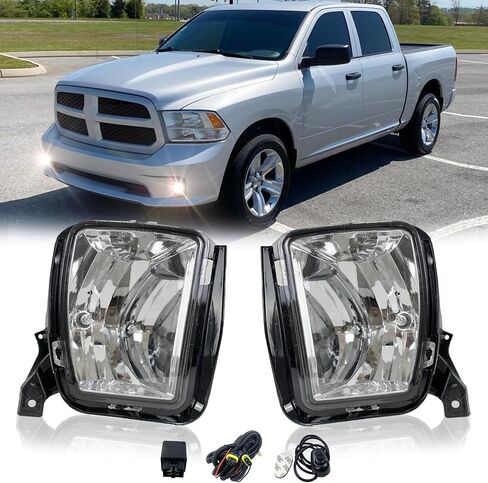 Fog Lights Compatible with 2013 2014 2015 2016 2017 2018 Ram 1500 Pickup, Bumper Driving Fog Lamps Assemblies, 1 Pair with Left and Right Side (Clear Lens) in Saudi Arabia